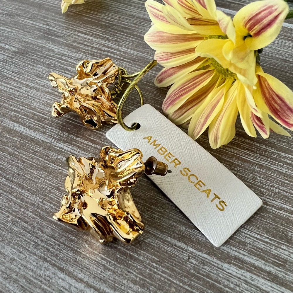 Amber Sceats Reese Earrings Sculptural 24K Gold Plated Post NEW
